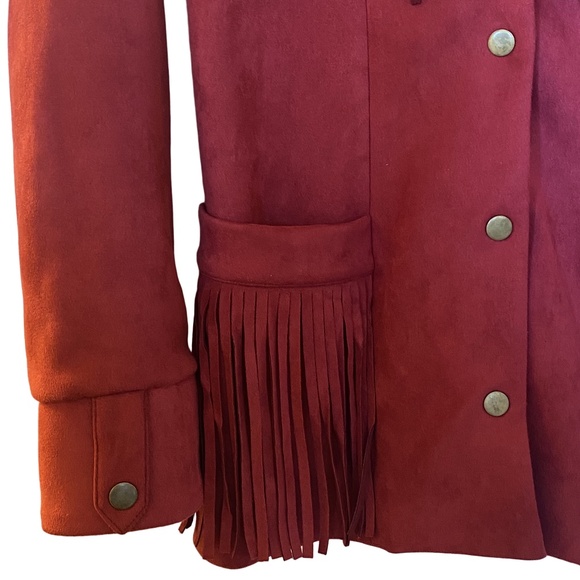 Skies Are Blue Red Faux Suede Fringe Jacket Western Boho XS - Picture 10 of 13